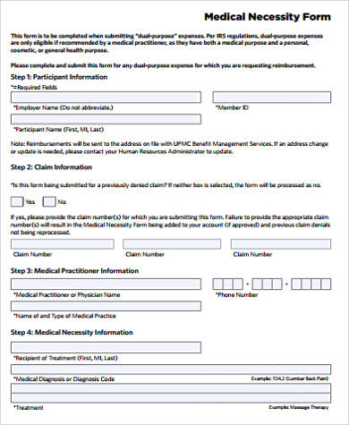 example of medical necessity form