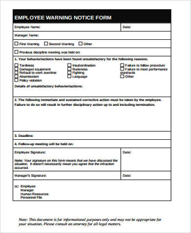 employee warning notice form pdf