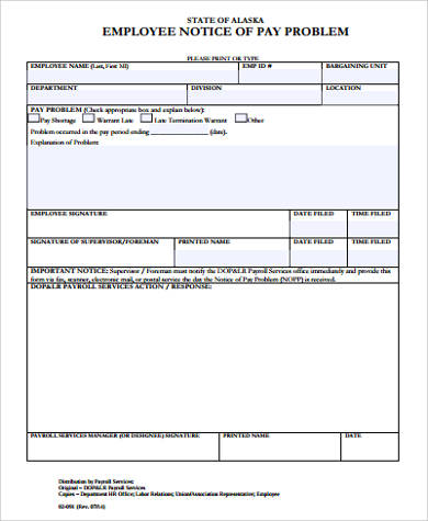 sample employee notice of pay form