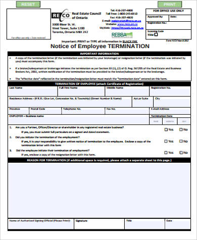 employee termination notice form