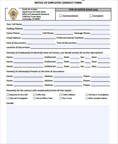 notice of employee conduct form