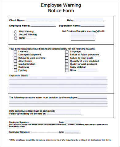 employee warning notice form example