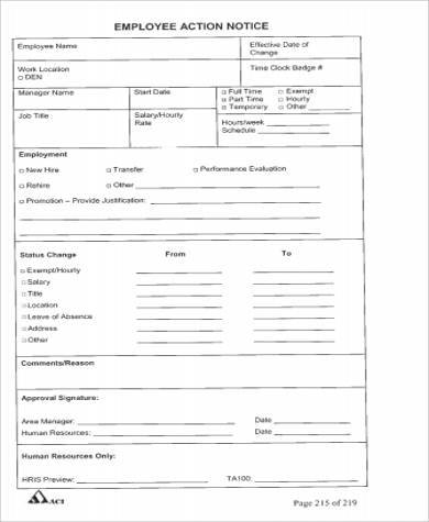 employee action notice form