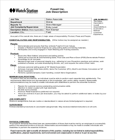 retail store associate job description pdf