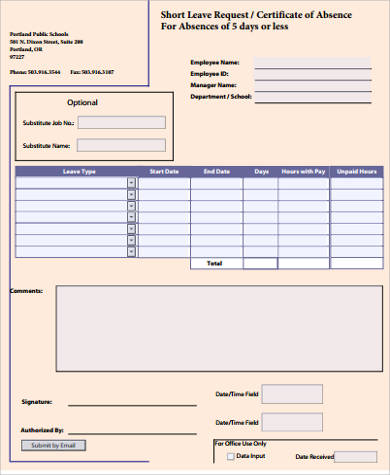 employee short leave form