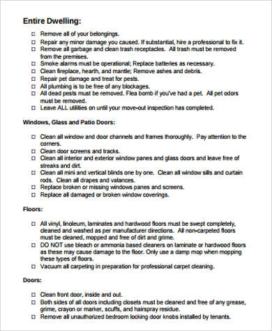 printable moving out cleaning checklist