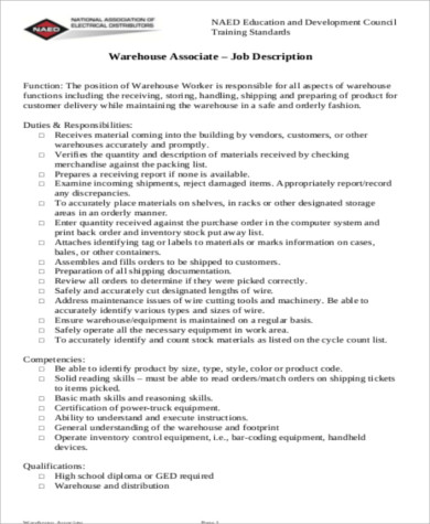 retail warehouse associate job description