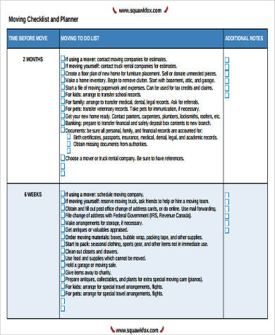 printable moving checklist and planner