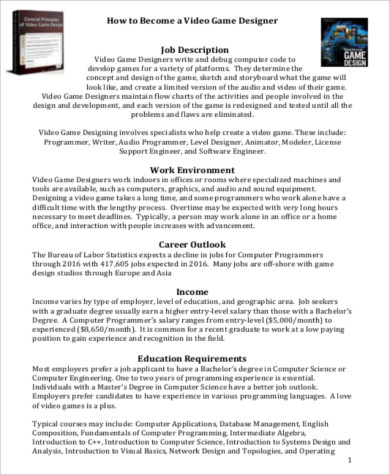 video game graphic designer job description pdf