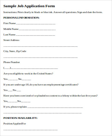 simple free job application form