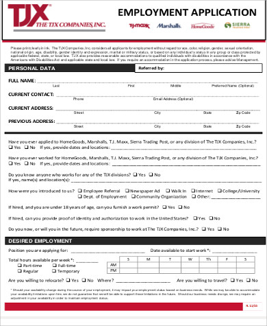 application for employment job pdf