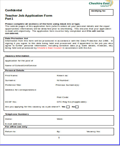 teacher job application form doc