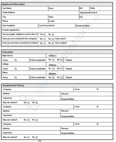 free generic job application form pdf