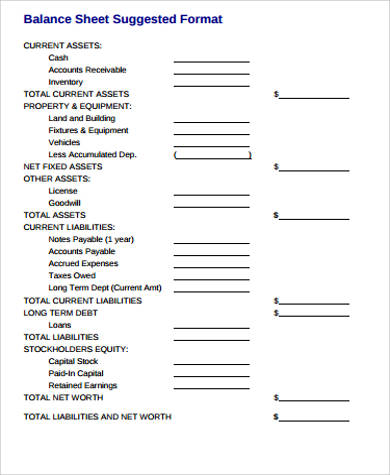 simple balance sheet format