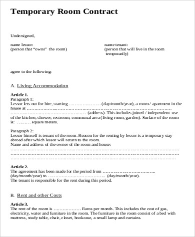 room for rent contract form