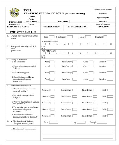 employee training feedback form pdf