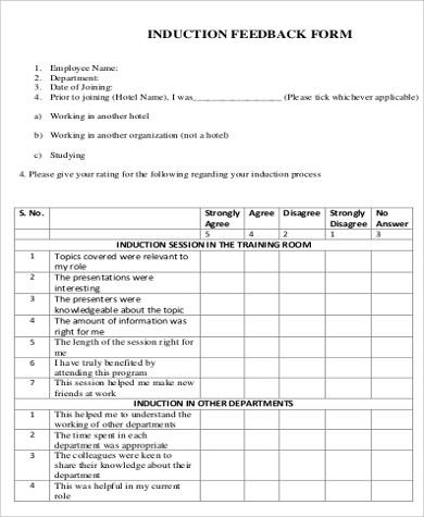 employee induction feedback form