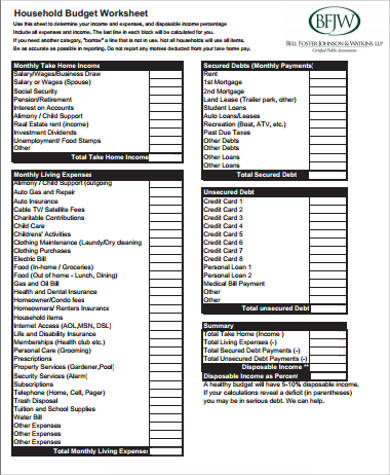 household budget worksheet simple
