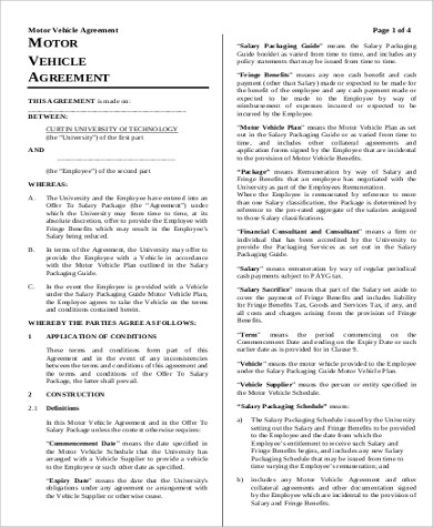 vehicle operating lease agreement