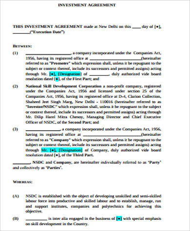 of types contract pdf Investment Sample Agreement  PDF Examples   Word, in 16