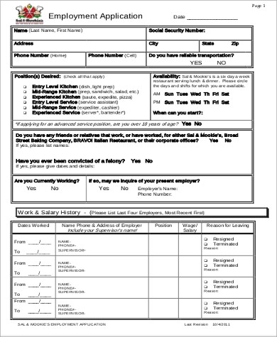 free printable basic employment application