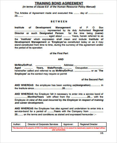 training bond agreement example