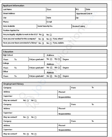 free 5 sample basic employment application templates in ms word pdf