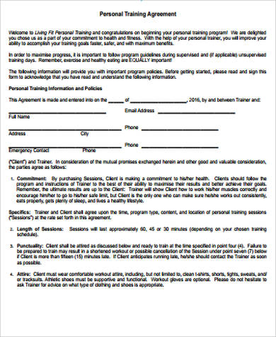 personal training agreement 