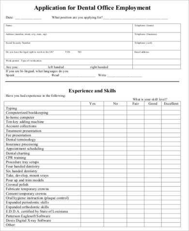 dental employment application pdf