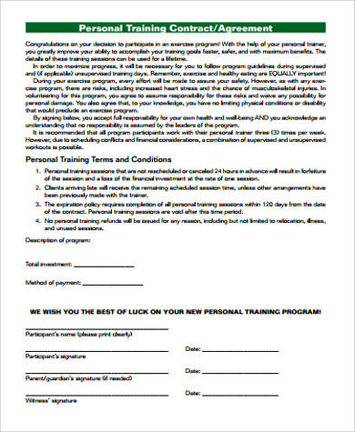 personal training agreement pdf