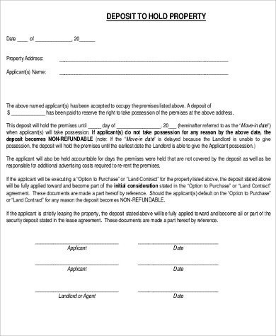 Sample Deposit Agreement Form