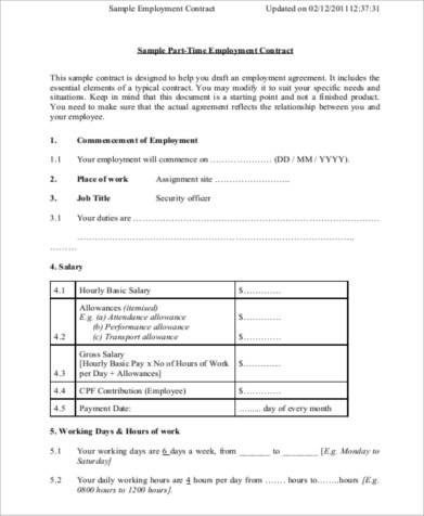part time temporary employment contract