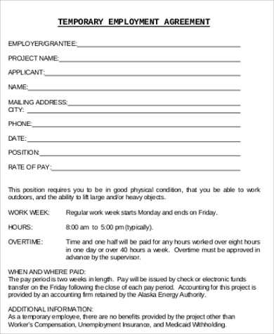 FREE 10  Temporary Employment Contract Samples in PDF MS Word