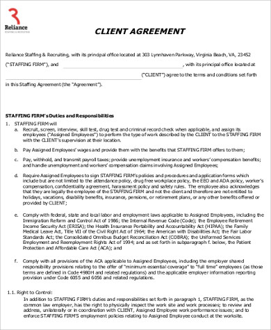 temporary client agreement contract