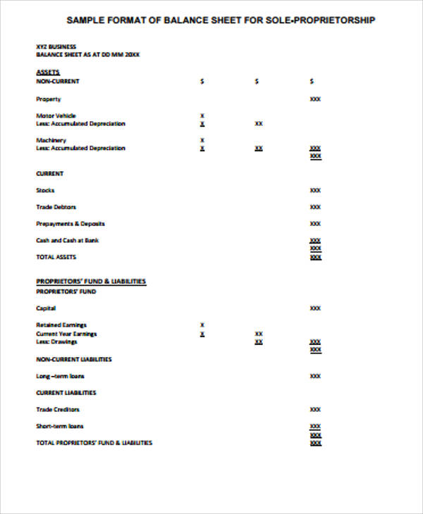 balance sheet sample format