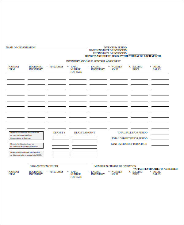 stock inventory spread sheet