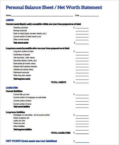 simple personal balance sheet