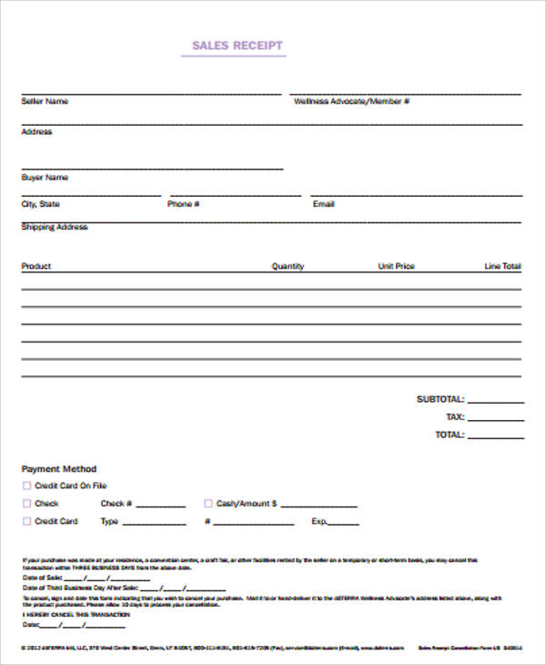 Sales Receipt Forms Printable 8430