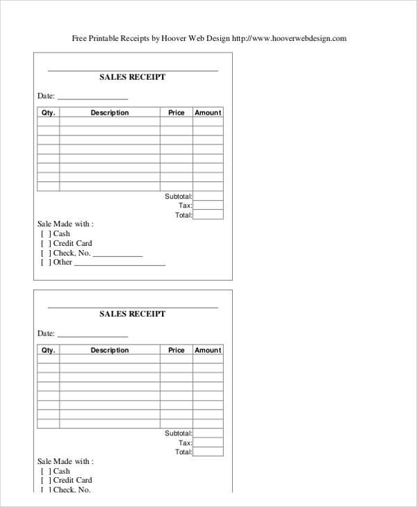 free 6 sample sales receipt forms in ms word pdf