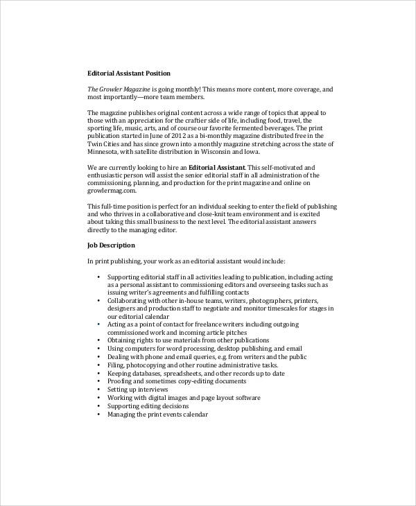 assistant magazine editor job description