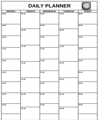 free blank printable day planner example