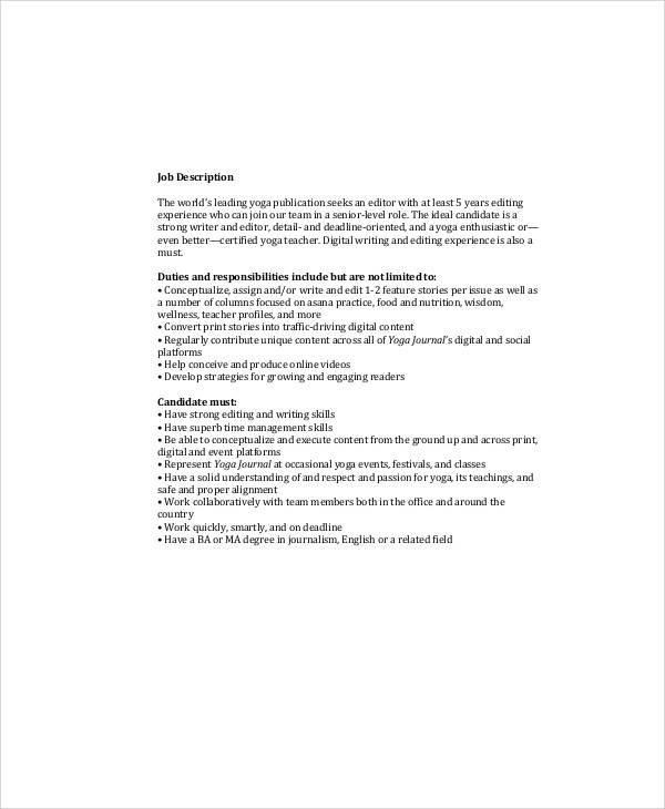 senior magazine editor job description