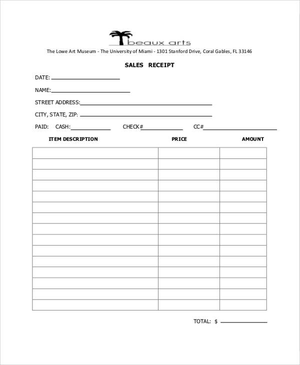 free 6 sample sales receipt forms in ms word pdf