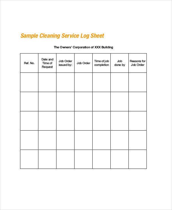 cleaning service log sheet