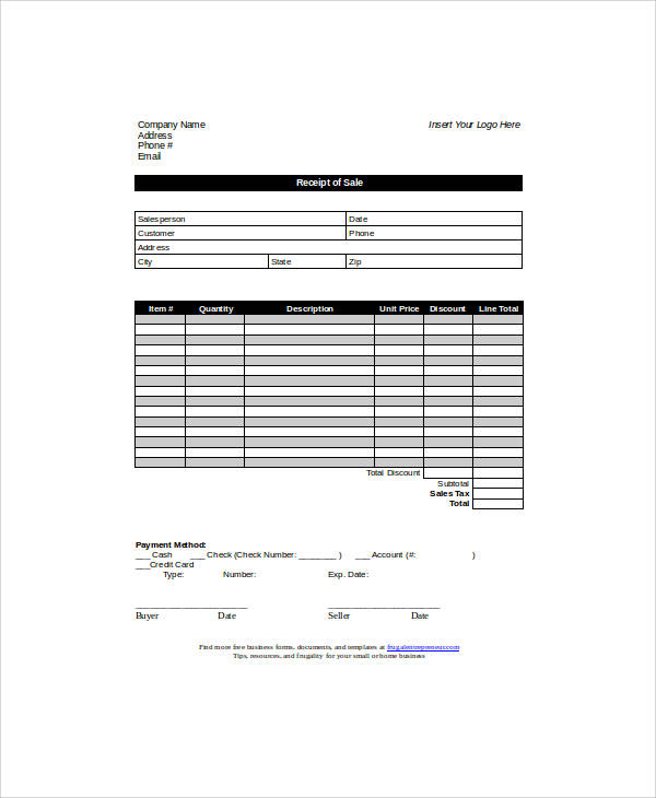 generic sales receipt form doc