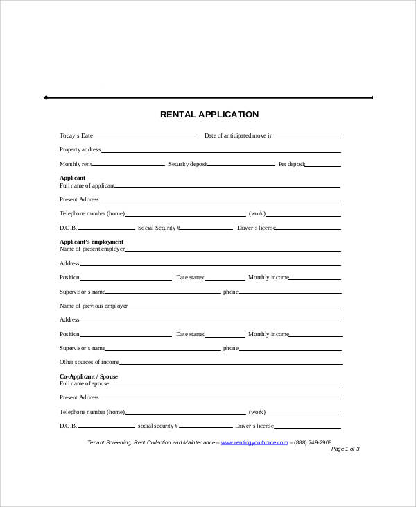 sample rental apartment application form