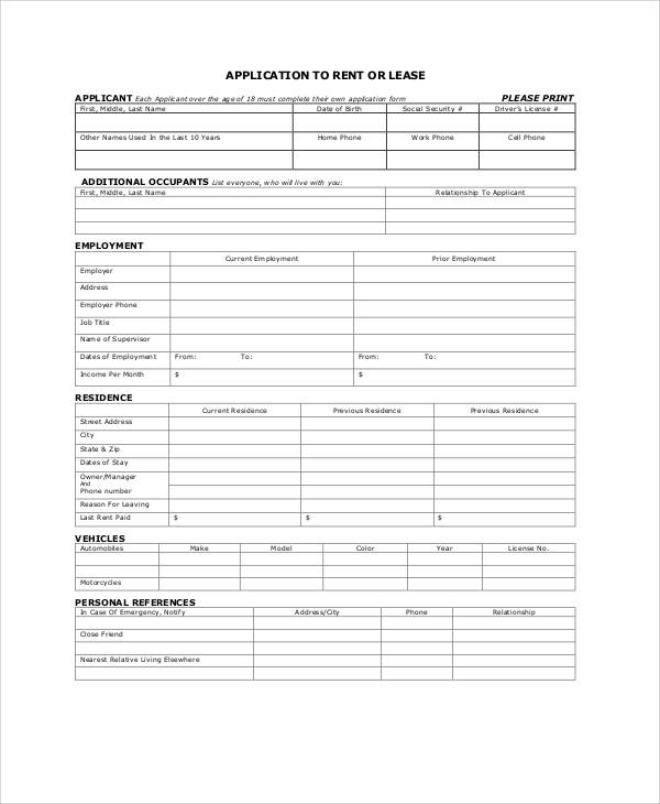 Free 7 Sample Apartment Application Forms In Ms Word Pdf 9199