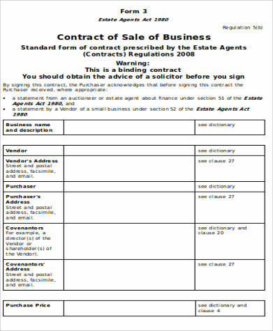sale of small business agreement format