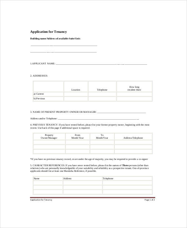 apartment tenant application form