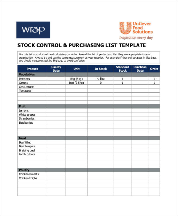 stock control sheet